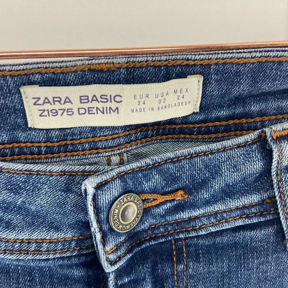 Zara distressed High Rise released hem skinny jean womens 2